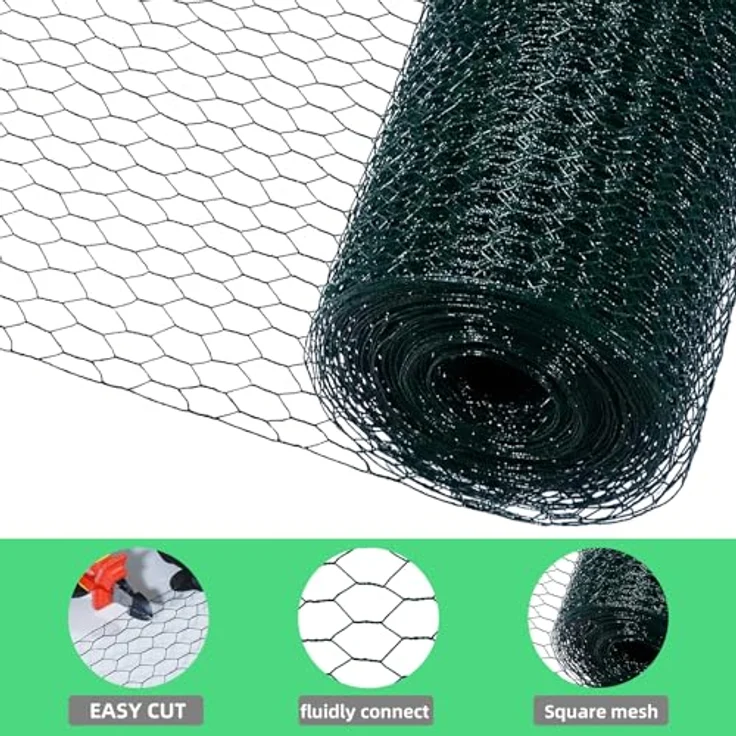 CCLIFE Hühnerzaun Geflügelnetz, PVC-beschichtet, Maschenweite 45 mm, Höhe 100 cm, Länge wählbar 15/25/50 m, Grün – Bild 3