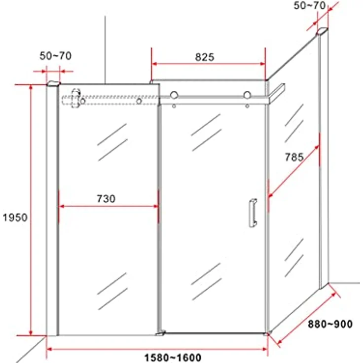 Aloni Eckdusche CRBL045-90160, 1-tlg., schwarz matt, 8mm 90x160x195cm, ESG-Sicherheitsglas – Bild 6