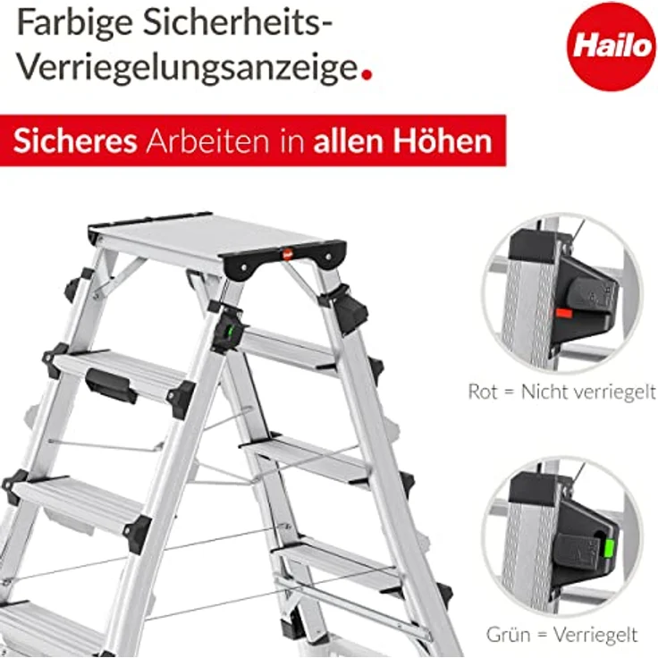 Hailo D100 TL Topline Teleskopleiter - ausziehbar, klappbar, Aluminium, bis 6 Stufen, max. 1,31 m, 8,9 kg – Bild 4