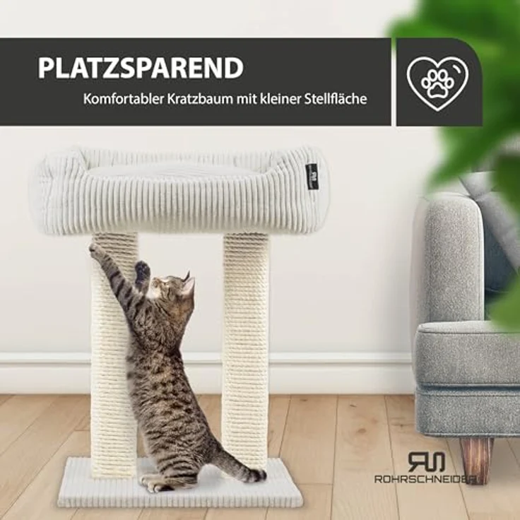 Rohrschneider Kratzbaum Wolly 2 breite Kratzsäulen Katzenbett Cordstoff, Made in Germany, versch. Farben – Bild 5