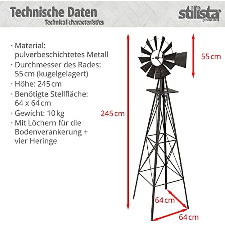 STILISTA Gigantisches Windrad US-Style H 245cm – Bild 5
