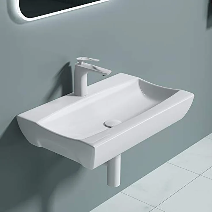 doporro Aufsatzwaschbecken Brüssel890 Keramik weiß Abperl-Effekt, Eckiges Design mit DIN-Anschlüssen – Bild 6