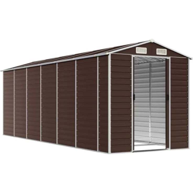 vidaXL Gerätehaus, Gartenhaus mit Schrägdach Griffe, Gartenschuppen Schuppen mit Stauraum, Geräteschuppen Metallschuppen, Braun 191x555x198 cm Verzinkter Stahl – Bild 3