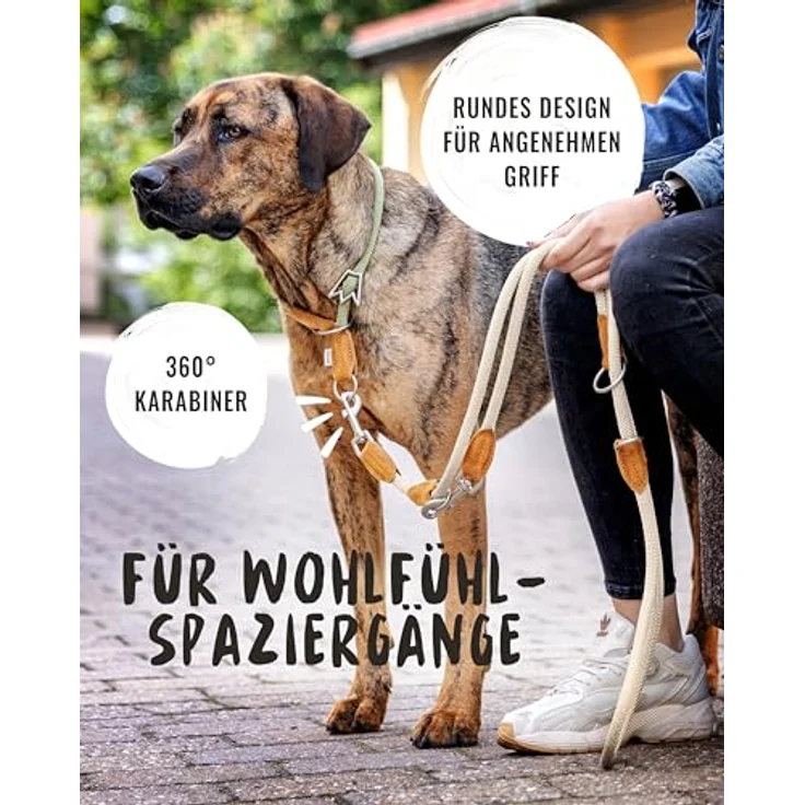 Rudelkönig Führleine Emma 2,30m, Verstellbare Hundeleine für mittelgroße & große Hunde, Elegante Tauleine in Creme mit hochqualitativem Kletterseil – Bild 4
