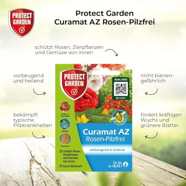 PROTECT GARDEN Curamat AZ Rosen-Pilzfrei, Konzentrat gegen Pilzkrankheiten für Rosen, Zierpflanzen und Gemüse, 15 ml, mit natürlichem Wirkstoff – Bild 3