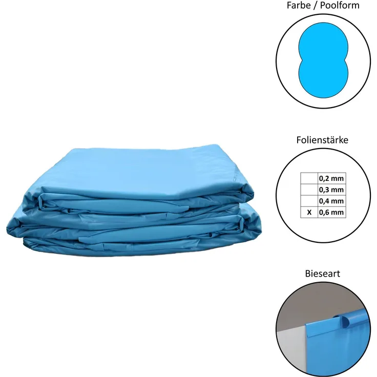 Waterman Poolfolie Ersatzfolie für Achtformbecken 470x300x120cm, 0,6mm dick, Einhängebiese, blau