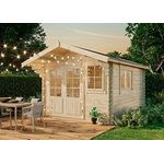 Gartenhaus Gabriel-34 mit Fußboden aus Holz, Gerätehaus 300x400, 10,07 m², 34 mm Wandstärke, Holzhaus in Blockbohlen-Bauweise inkl. Fenster, Doppelfenster und Leimholztür Naturbelassen - Preisvergleich