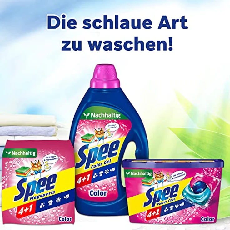 Spee Megaperls Color Waschpulver 4 + 1 (5x 19 Waschladungen), Colorwaschmittel mit 4 + 1 Formel vereint Reinheit, Strahlkraft, Frische & Nachhaltigkeit, 20° - 60° C – Bild 5