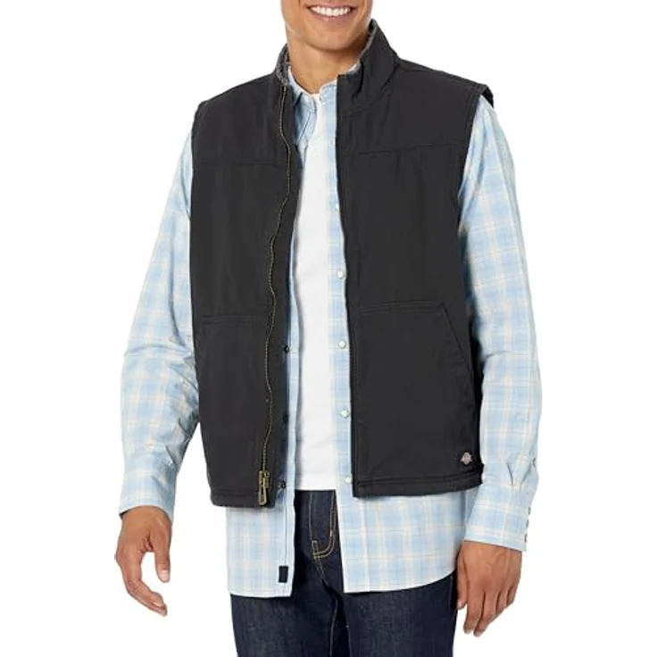 Dickies SHERPA LINED DUCK VEST, ärmellose Arbeitsjacke aus robustem Duck-Canvas mit V-Ausschnitt und großen Vordertaschen, Stonewashed-Stoff, schwarz – Bild 1
