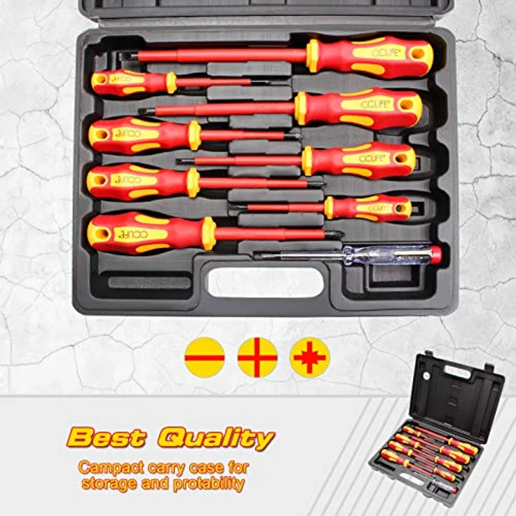 CCLIFE 9 tlg VDE Isolierter Schraubendreher Schraubenzieher Satz inkl.Spannungsprüfer Schlitz & PH & PZ Set – Bild 2