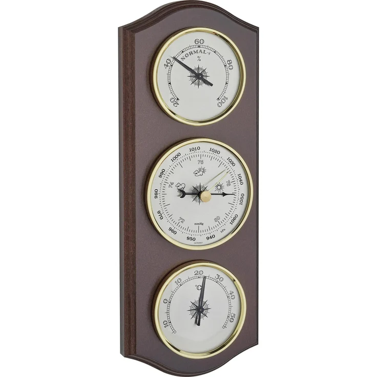 TFA 20.1000 Analoge Wetterstation aus Massivholz, Barometer, Thermometer und Hygrometer, klassisches Design, Hergestellt in Deutschland