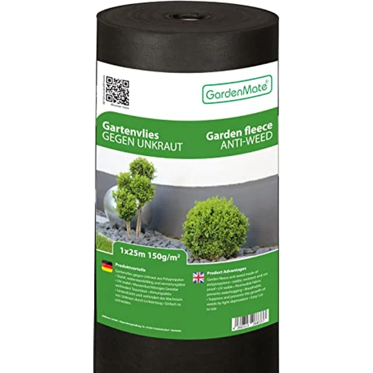 GardenMate 25m² Unkrautvlies Rolle 1mx25m, 150g/m² Premium wasserdurchlässige Unkrautfolie - extrem reißfest, UV-stabilisiert, ideal für Garten und Beet – Bild 1