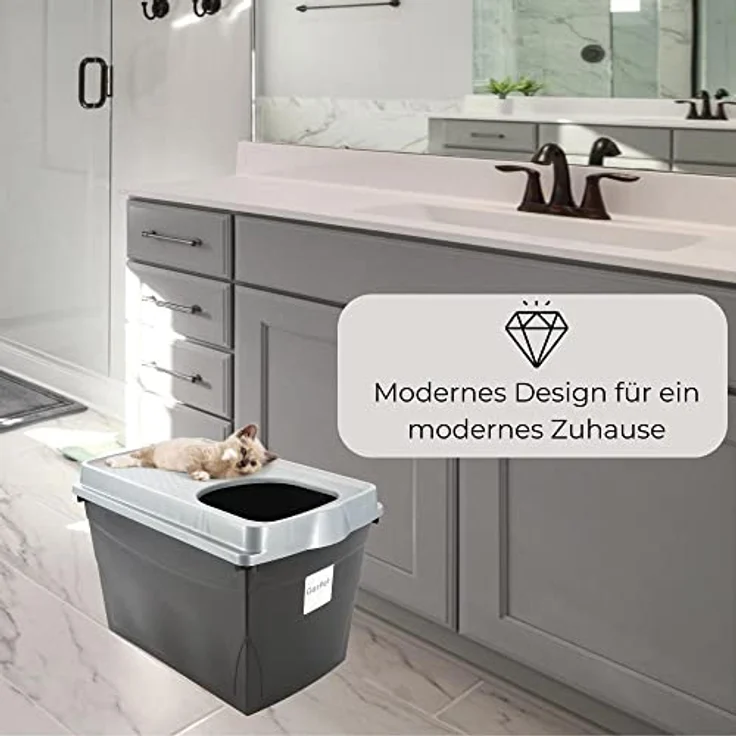GarPet XXL Hop-In Katzenklo Katzentoilette Top Entry Jump-In Haubentoilette Groß Einstieg Oben Katzen WC Klo schwarz – Bild 2