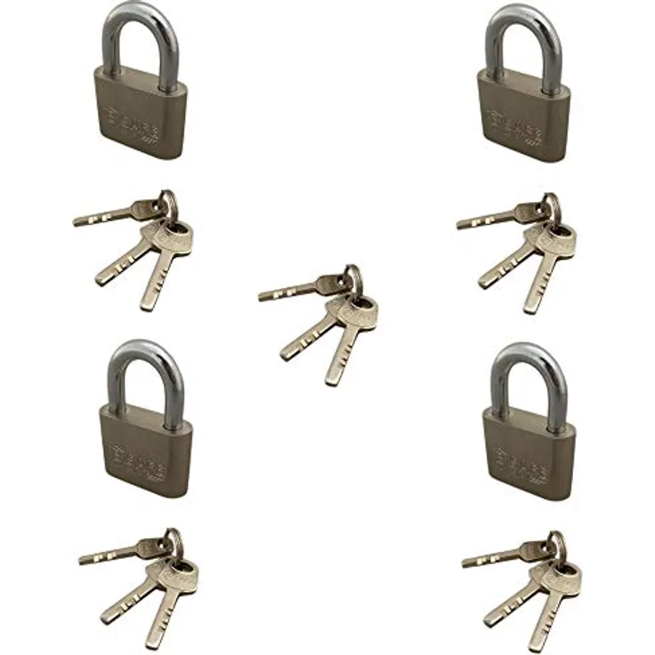 B-SAFE 4er Set 50mm Vorhängeschloss Bügelschloss, massives Sicherheitsschloss mit 15 Schlüsseln und 3 Generalschlüsseln, innen/außen geeignet, Sicherheitsstufe B