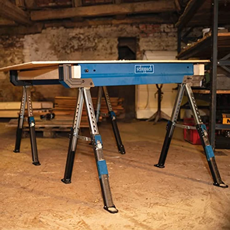 Scheppach Sägebock MWB600 Sägehilfe Säge Gestell Holzschneidebock | 2 Stück Set | 589kg Traglast | 61,8 - 82cm Arbeitshöhe | rutschfeste Füße & einstellbare Beine – Bild 3