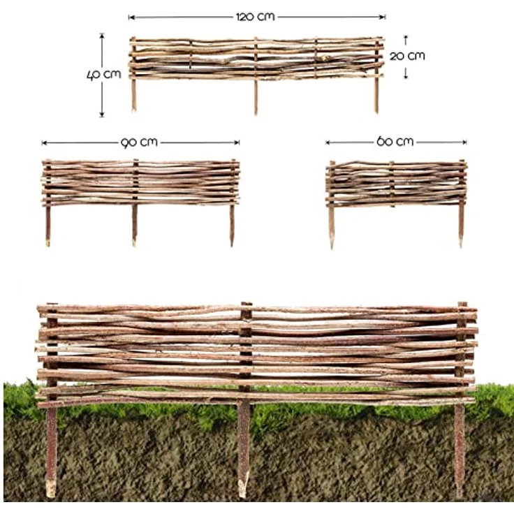 BooGardi Beeteinfassung Holz · in 3 Größen · 20 x 60 cm 5er Set Haselnuss Beeteingrenzung · Steckzaun zur Beetumrandung · Garten Wegabtrennung – Bild 5