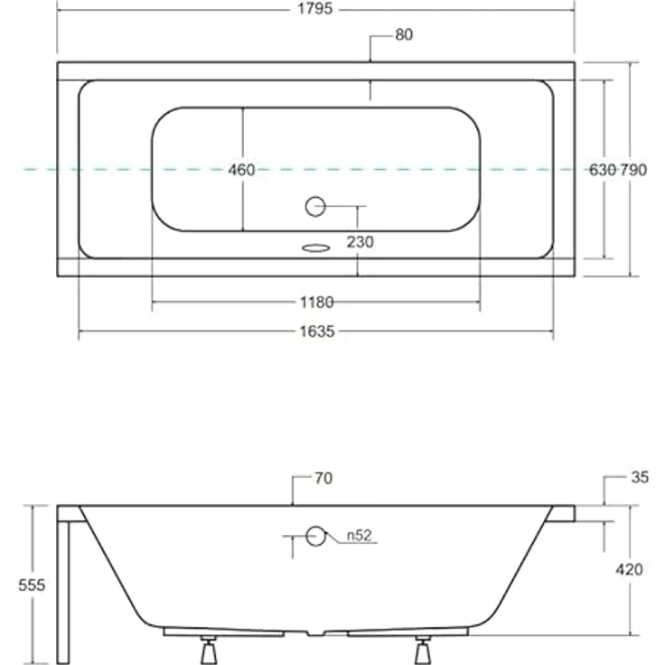 KOLMAN Badewanne QUADRO Rechteck 180x80 mit Wannenträger, Ablaufgarnitur und Füßen Komplettset 4in1 Premium Original Acryl Wanne Siphon, Reinweiß – Bild 5