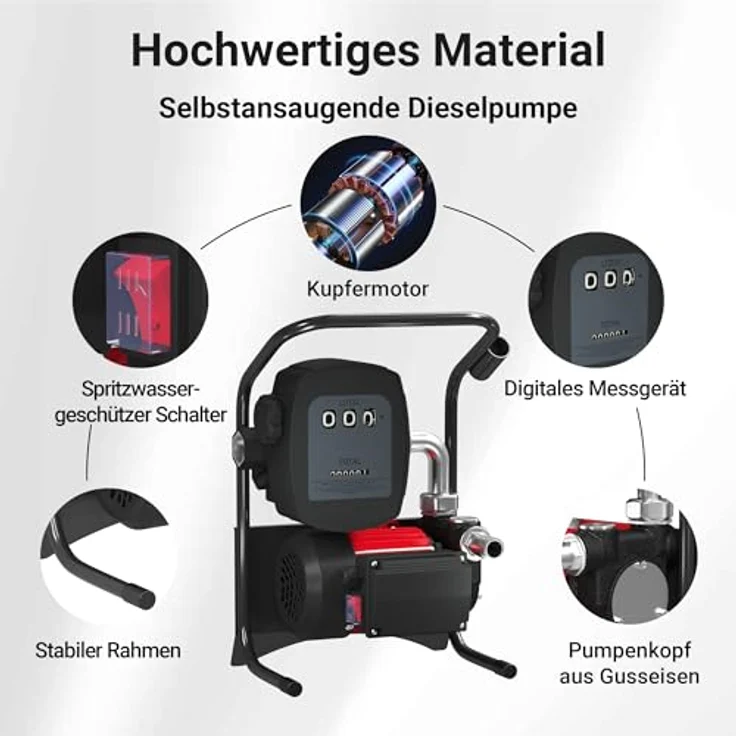 WilTec - Bio Dieselpumpe Heizölpumpe selbstansaugend 230V-600W 40l-min automatische Pistole Umfüllpumpe Absau – Bild 8