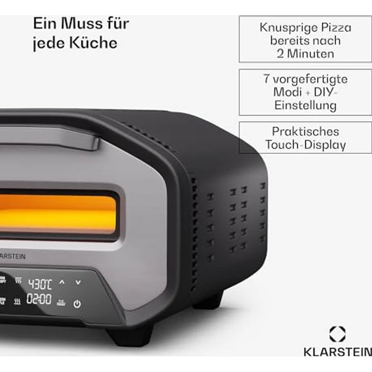 Klarstein PizzaForno elektrischer Pizzaofen - 1700 W, 430 °C, duales Heizsystem, kompakter Elektro-Pizzaofen mit 7 Programmen & digitalem Display, Cool-Touch-Griff, 3-lagige Glastür, Schwarz – Bild 2