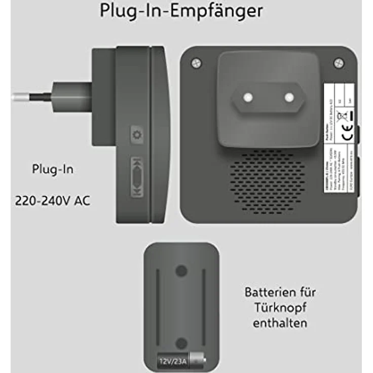 ELRO DB3000 Funk Türklingel Set Tragbare 1x Empfänger für Steckdose-Wasserdicht, 300m Reichweite, 64 Melodien-Schwarz, Batterien + Plug-In – Bild 5