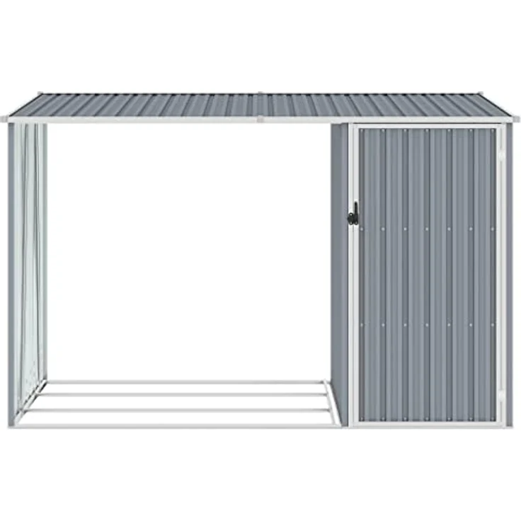 vidaXL Garten Brennholzlager Kaminholzunterstand Brennholzregal Unterstand Gerätehaus Gartenhaus Schuppen Grau 245x98x159cm Verzinkter Stahl – Bild 2