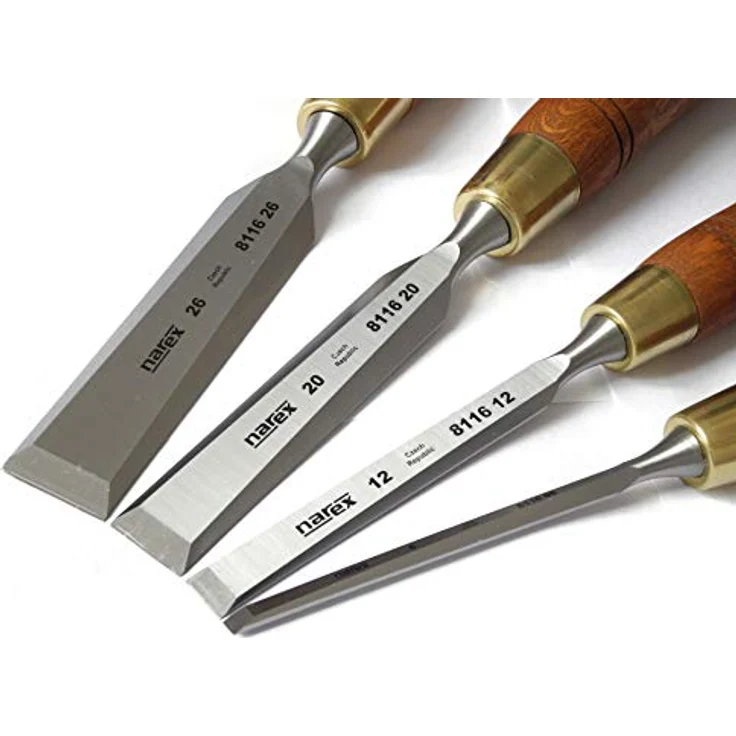 NAREX Premium Meißel-Set mit abgeschrägten Kanten und gebeiztem Hainbuchenholz, gewachste Griffe, 4-teiliges Set – Bild 5