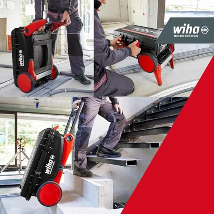 Wiha Werkzeugkoffer Profi XXL 4 electric (45734) - 82 tlg., Elektriker Werkzeugkoffer mit Trolley-Funktion, stabiler Tritt, Farbe: blau – Bild 4