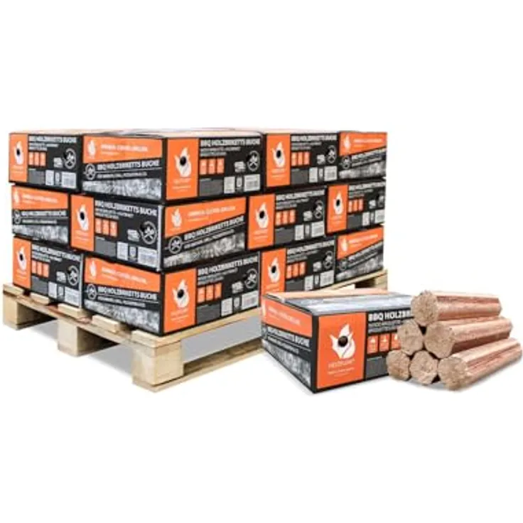 HEIZFUXX BBQ-Buchenholzbriketts 324kg, 18er Palette aus 18 x 18kg Gebinden, Qualität nach DIN EN ISO 17225-3