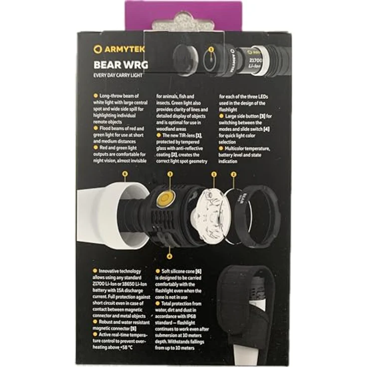 ArmyTek Bear WRG Taschenlampe, 1500 lm, 3 Lichtfarben (weiß, rot, grün), 12.20 cm, inkl. Silikonkegel und Handschlaufe – Bild 4