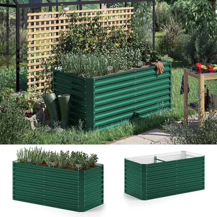 Ok-Living Hochbeet Kräuterbeet Gemüsebeet 180x90x80cm grün Pflanzkasten Frühbeet Garten – Bild 3