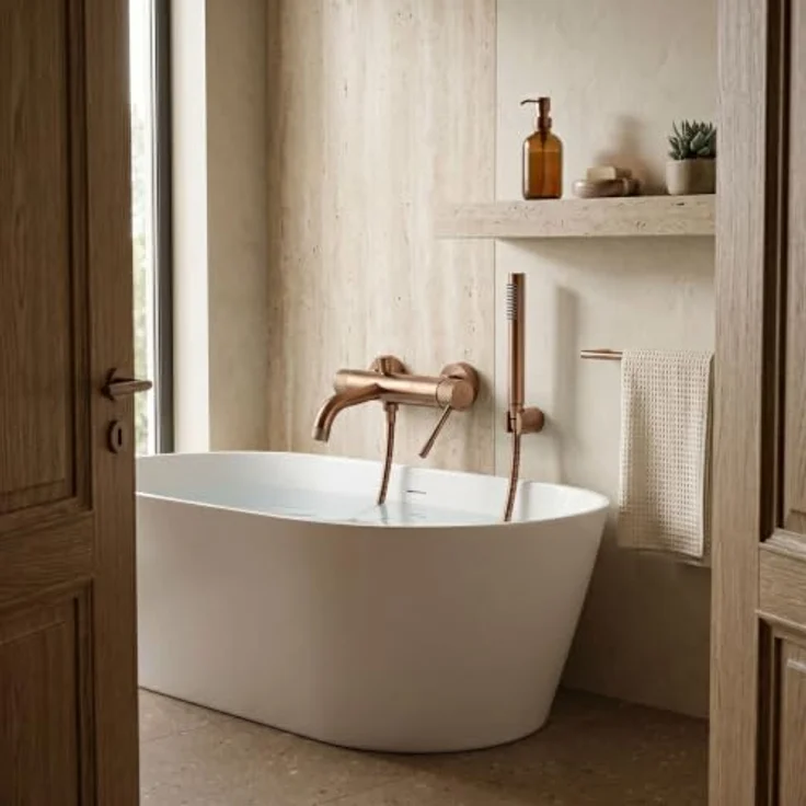 wohnwerk.idee Wannenarmatur Badewanne Armatur inkl. Handbrause, Gold Matt, Chrom, Kupfer Matt, präzise Temperaturregulierung, Diamant-Rändelung – Bild 5