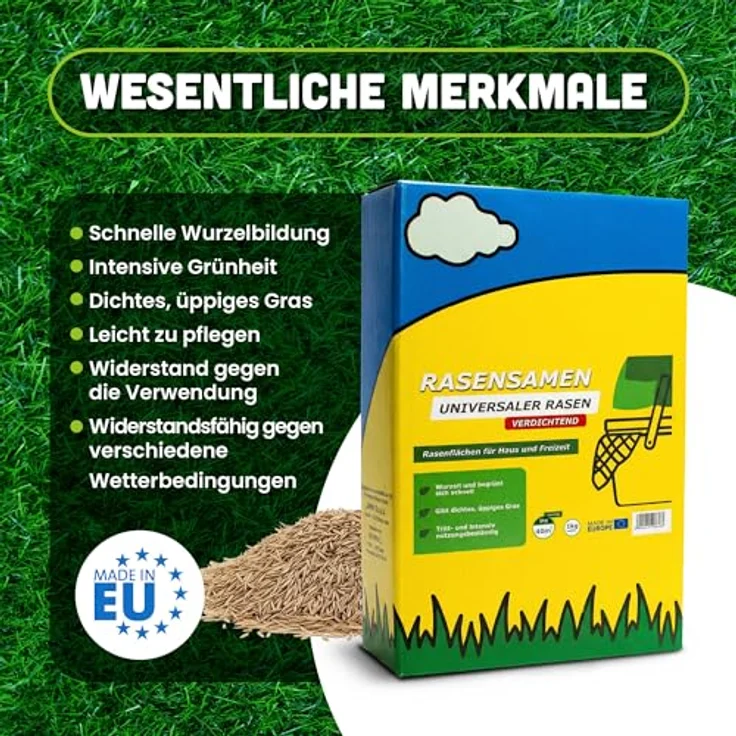 ARPON Rasensamen Turbo schnellkeimend, 1 kg für 40 m², universelle Mischung für Neuansaat und Nachsaat, strapazierfähig und pflegeleicht, intensiver Grünton – Bild 2