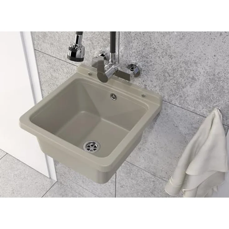 Granitan Kunststoffspüle ORTA - Waschtong mit Siphon - Waschbecken Wandmontage - 40x38x22,8 cm, verschiedene Farben – Bild 4