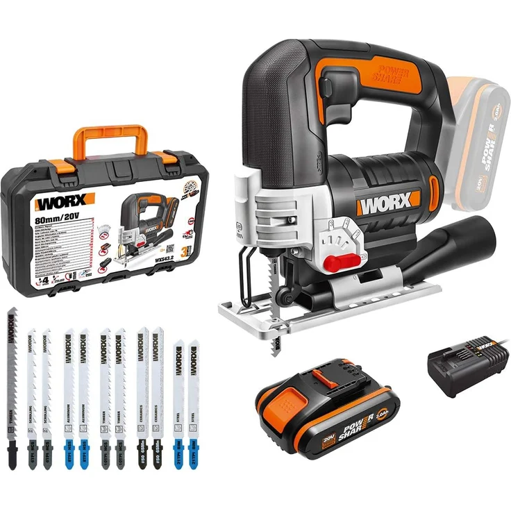WORX 20V Akku Stichsäge WX543.2 2,0Ah 45°Schnittwinkel PowerShare – Bild 1