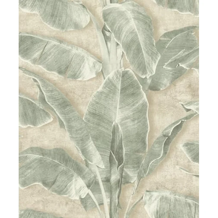 Rasch tesa Selbstklebende Tapete Cuba 371727 - Bananenblätter in Grün auf Beige, 6m x 0,53m, rückstandslos ablösbar – Bild 1