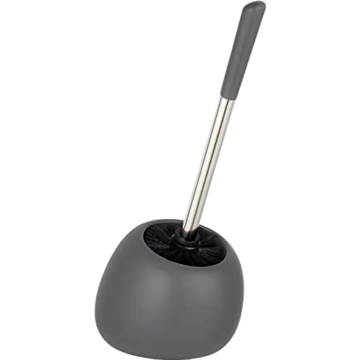 WENKO WC-Garnitur Polaris, hochwertiger Toilettenbürstenhalter aus edler Keramik, für Bad & Gäste-WC, inklusive Toilettenbürste mit auswechselbarem Bürstenkopf Ø 8 cm, 17 x 34,5 x 14,5 cm, Grau matt – Bild 1