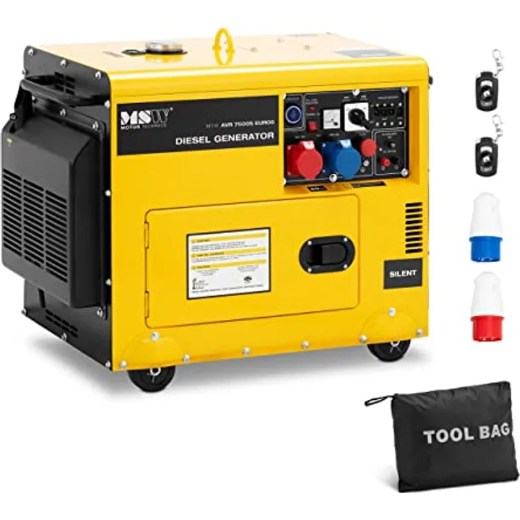 MSW Dieselstromgenerator 6370/7500 W, Notstromaggregat mit 16 l Tankinhalt, 230/400 V, AVR, Euro 5