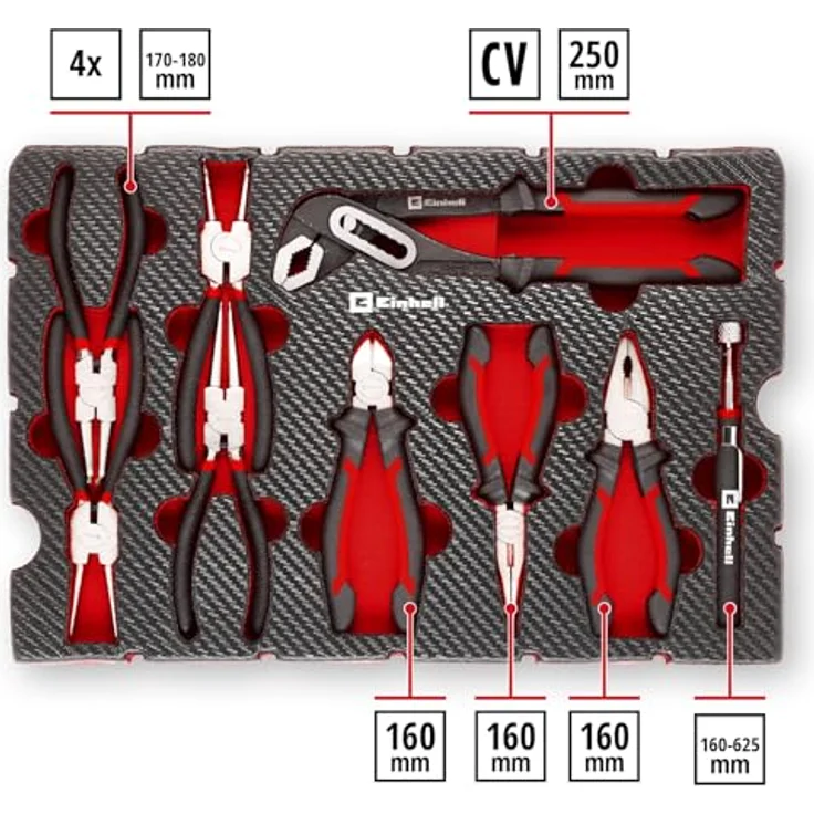 Einhell Pad Zangen 9-tlg. Set, Sprengringzangen, Wasserpumpenzange, Kombizange, Telefonzange, Seitenschneider, Teleskop-Magnet, E-Case-System – Bild 3