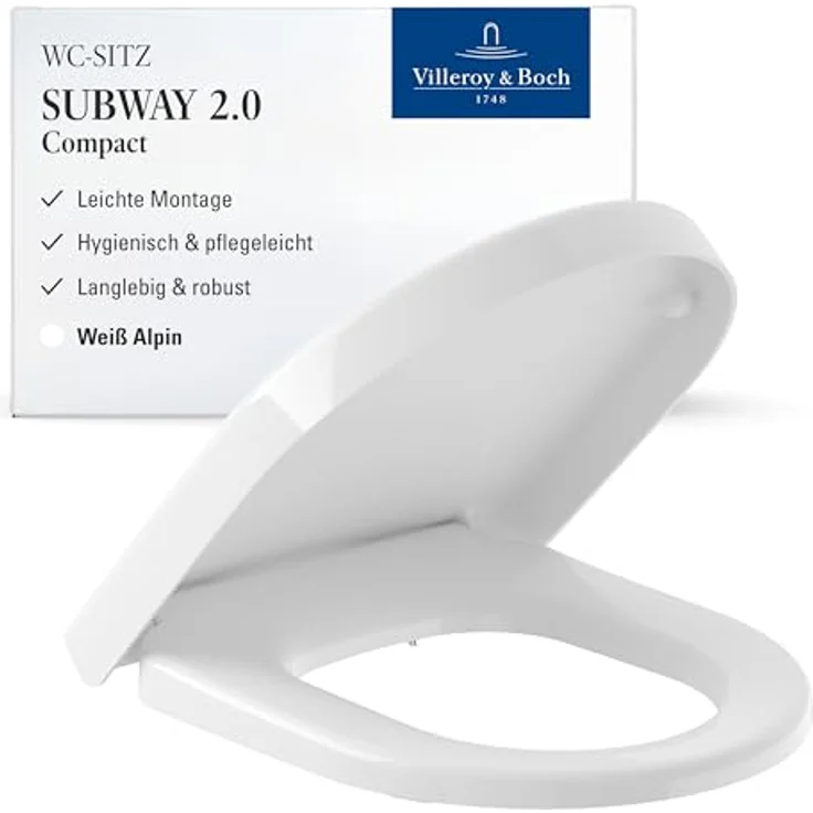 Villeroy & Boch WC-Sitz Subway 2.0 compact, Duroplast mit antibakteriellen Eigenschaften, Alpinweiß – Bild 2