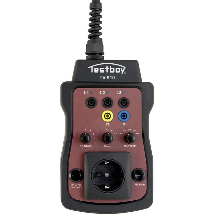 Testboy Testboy TV 910, Prüfadapter für Elektrofahrzeuge mit LED-Anzeige und Schuko-Steckdose, inkl. Bereitschaftstasche