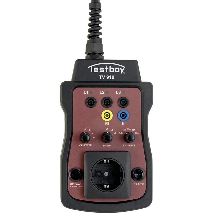 Testboy Testboy TV 910, Prüfadapter für Elektrofahrzeuge mit LED-Anzeige und Schuko-Steckdose, inkl. Bereitschaftstasche