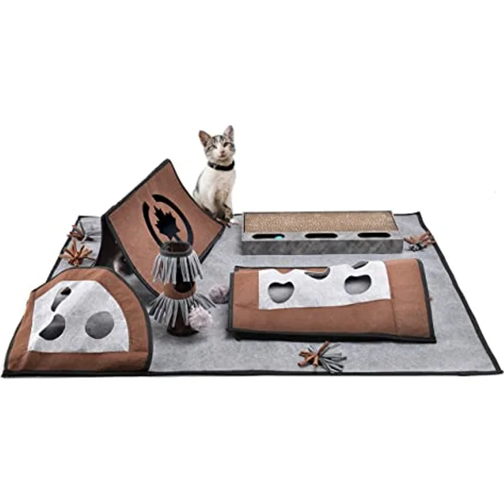 CanadianCat Company | Katzenspielteppich COLEEN, Intelligenzspielzeug für Katzen, interaktive Beschäftigung, Spielmatte, grau/braun, 110 x 90 cm