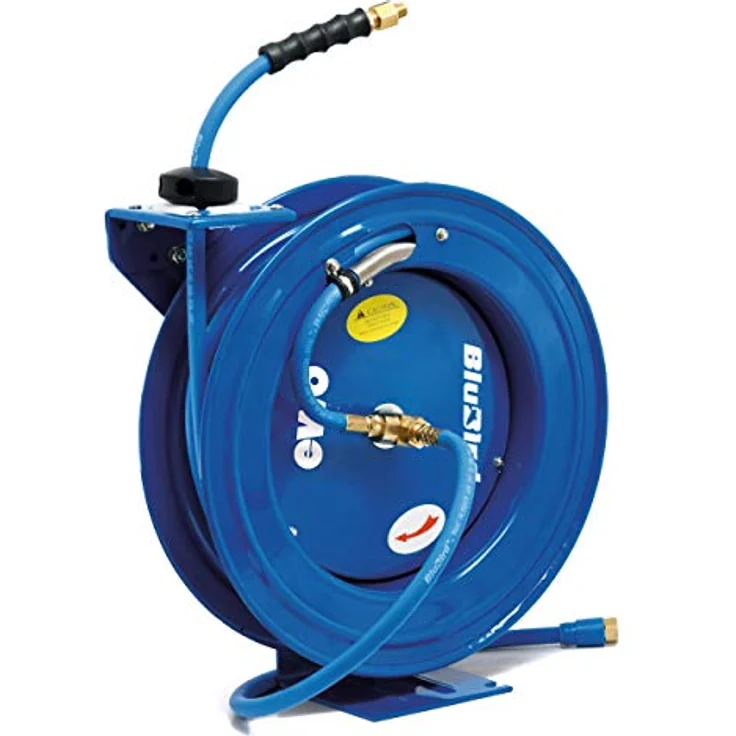 EWO Schlauchaufroller E48360 BluBird, 20m für Luft und Wasser, mit automatischer Rücklaufarretierung, pulverbeschichtetes Metallgehäuse – Bild 1