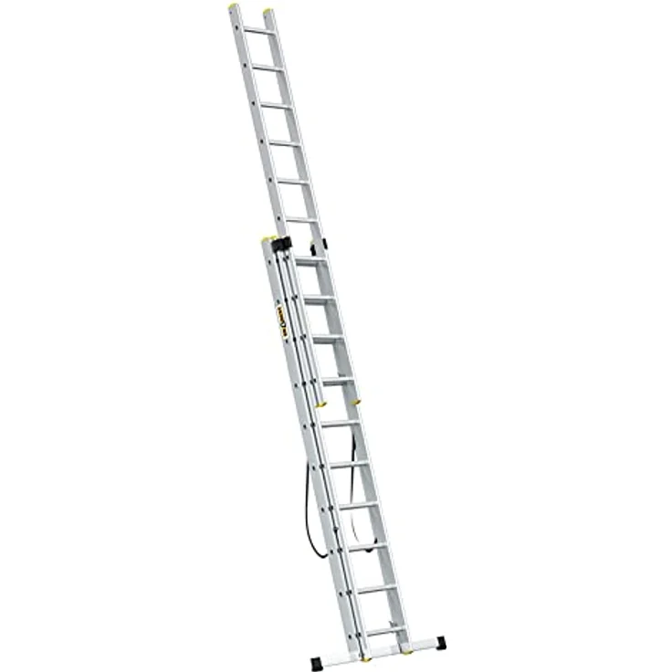DRABEST Leiter PRO Serie Schiebeleitern 3-teilig Vielzweckleiter 3x10 Stufen Alu Leiter Arbeitshöhe 6 m Belastbarkeit 150 kg inkl. Eimerhaken – Bild 3