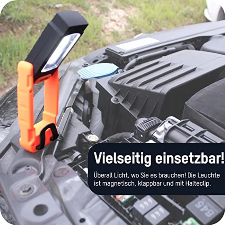 HyCell LED Werkstattlampe Flexi magnetisch & klappbar - Profi Arbeitslampe mit 128 Lumen - Vielseitige Taschenlampe mit Halteclip für Auto & Werkstatt Zubehör - LED Arbeitsleuchte inkl AAA Batterien – Bild 3