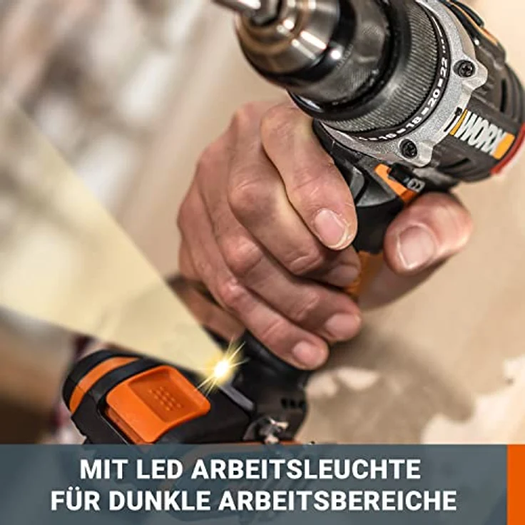 Worx WX175.9 Akku Bohrschrauber 20V Bürstenloser Akkuschrauber - 60Nm, 2-Gang-Getriebe & LED-Licht Akkubohrer Set zum Bohren & Schrauben - ohne Akku & Ladegerät – Bild 6