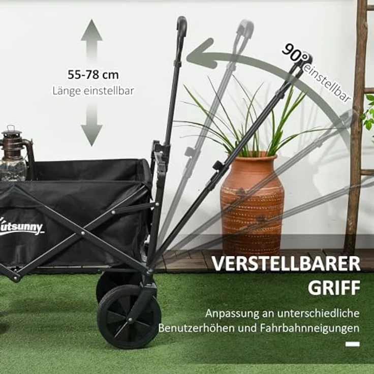 Outsunny Bollerwagen Faltbar, Transportwagen mit Sonnendach und Tragetasche, bis 100 kg belastbar, schwarz – Bild 4