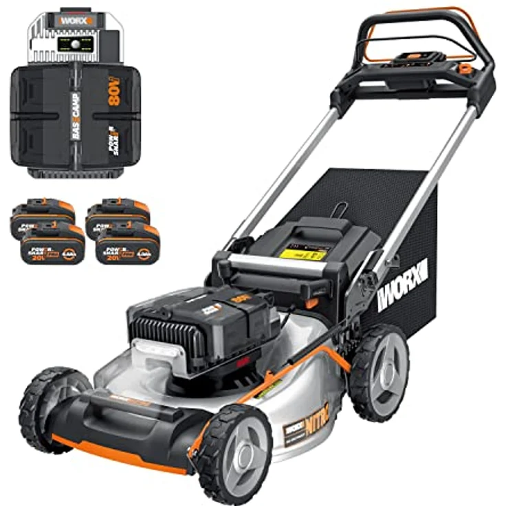 WORX WG761E Nitro selbsfahrender Akku-Rasenmäher 80V - für bis zu 1000㎡ - 51cm Schnittbreite - leistungsstarke bürstenloser Motor - 7 Schnitthöhenstufe - 70L Fangsack - inkl. Basecamp Akku-System – Bild 1