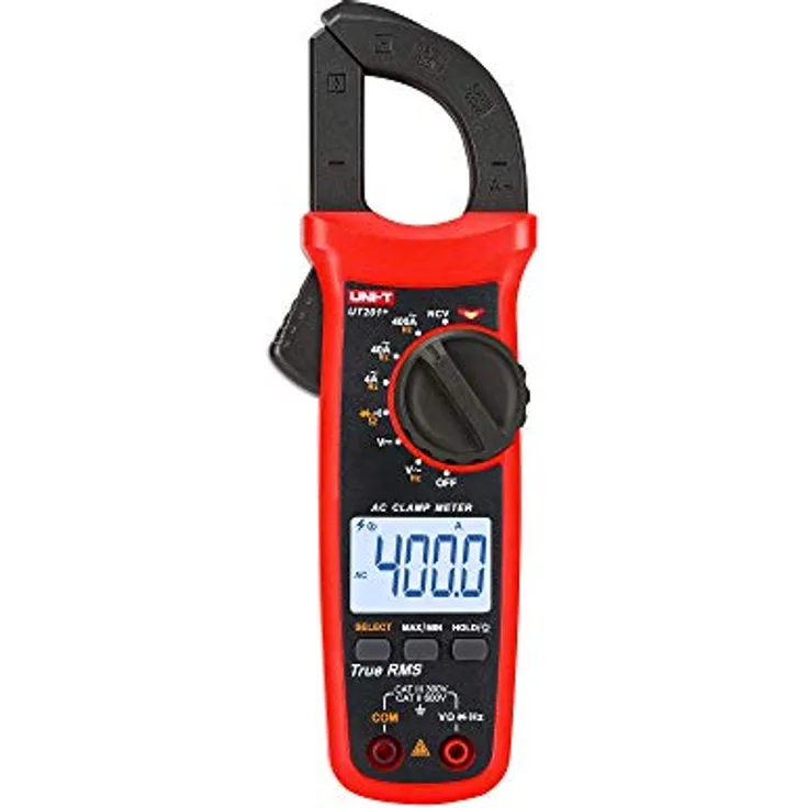 UNI-T Zangenmessgerät UT201+/MIE0400, Digitales Multimeter für AC/DC Spannungsmessung, True RMS, 400A, Widerstandstest bis 40 MOhm