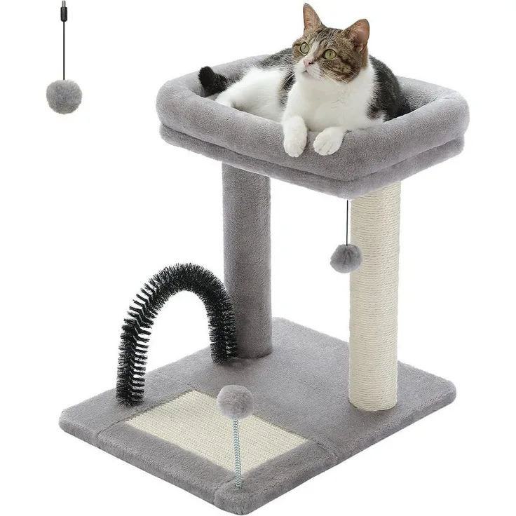 purplerain Kratzbaum Katzenkratzbaum Hängematte Mit/Ohne Enthaaresbogen, 51/71 cm, Multifunktionaler 4-in-1 Katzenturm, lila